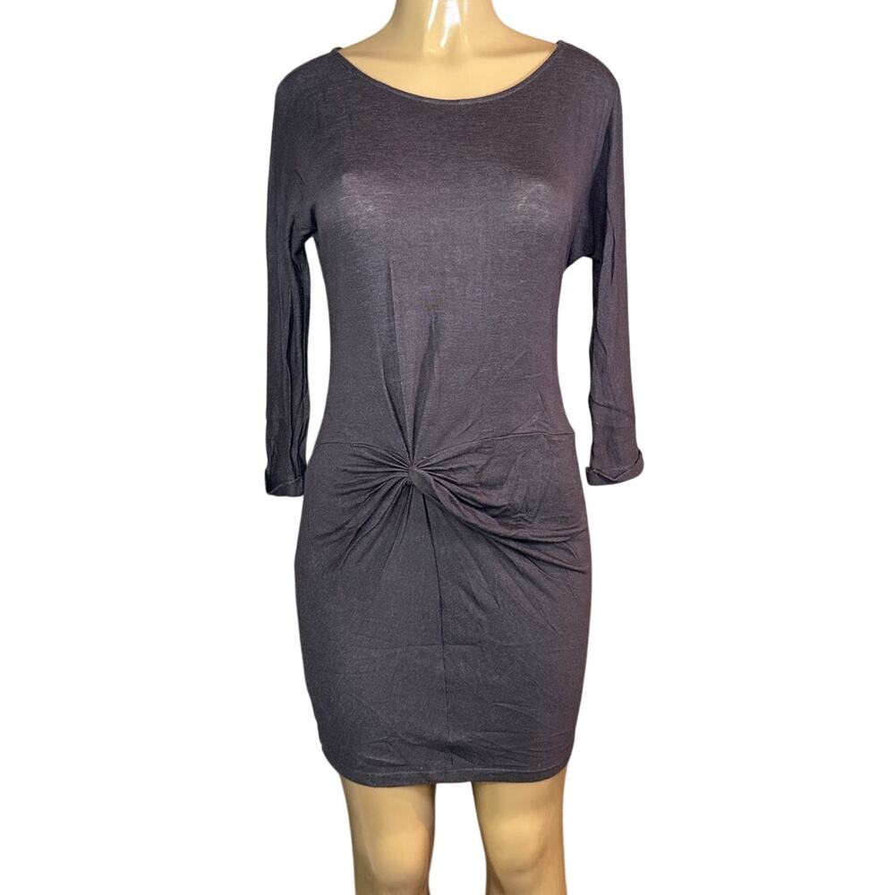 Solemio Brown Twisted Front Knit Dress Crop Sleeve Size Medium